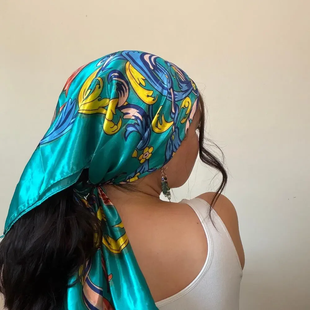 Vintage Oversized Satin Bandana Square Scarf